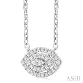 1/6 ctw Double Halo Marquise Shape Petite Round Cut Diamond Fashion Pendant With Chain in 10K White Gold